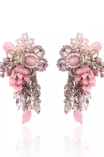 Pink and lilac stone tassel earrings