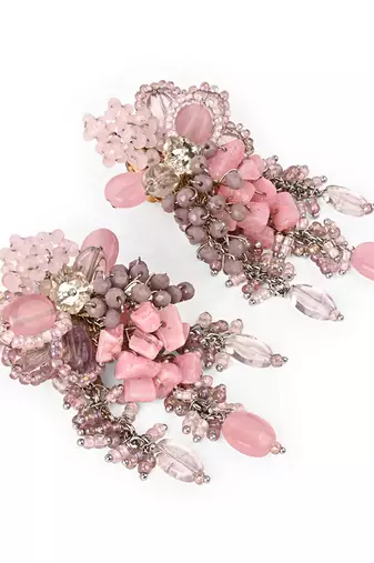 Pink and lilac stone tassel earrings