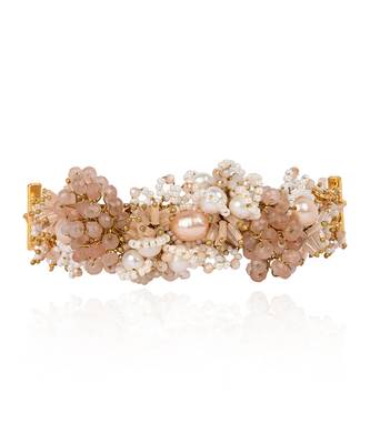 Gold plated white pearl peach stones modern choker 3