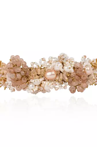 Gold plated white pearl peach stones modern choker