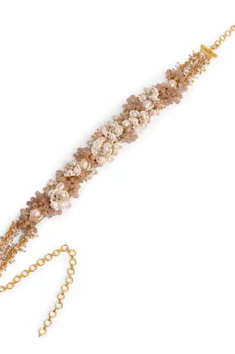 Gold plated white pearl peach stones modern choker