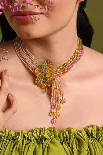 Multicolor stones beaded choker