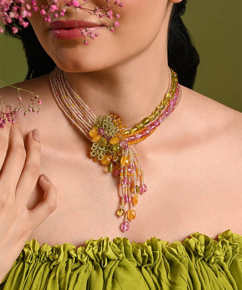 Multicolor stones beaded choker