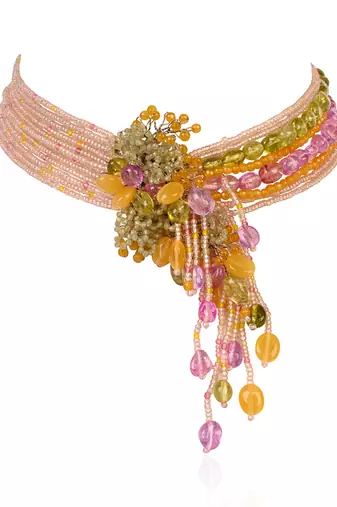 Multicolor stones beaded choker