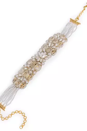 White pearl stones butterfly choker