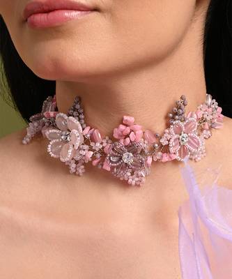 Pink lilac stones floral classic choker 1