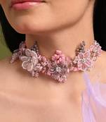 Pink lilac stones floral classic choker