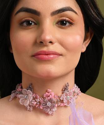 Pink lilac stones floral classic choker 2