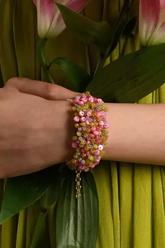 Rose pink green bangle bracelet