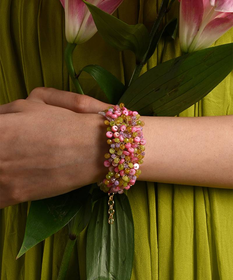 Rose pink green bangle bracelet