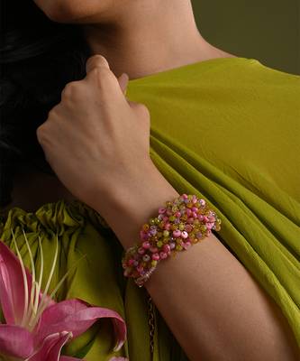 Rose pink green bangle bracelet 2