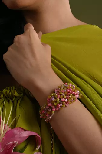 Rose pink green bangle bracelet