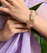 Gold plated pearl peach stone floral bracelet