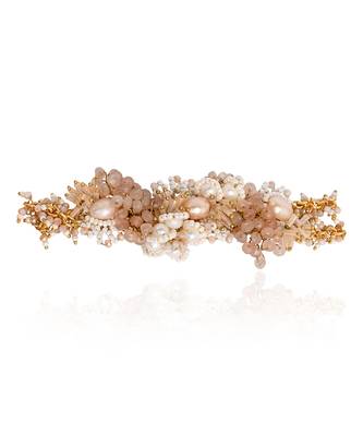 Gold plated pearl peach stone floral bracelet 3