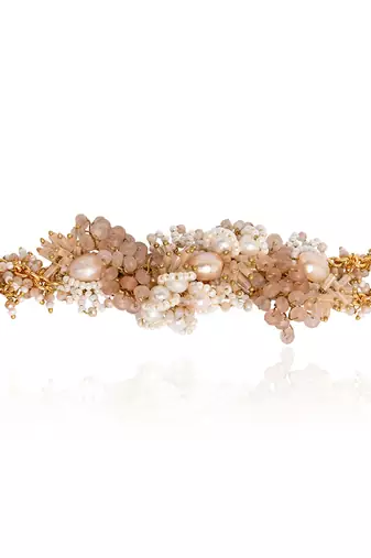 Gold plated pearl peach stone floral bracelet