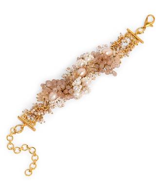 Gold plated pearl peach stone floral bracelet 4