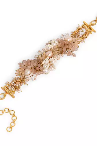Gold plated pearl peach stone floral bracelet