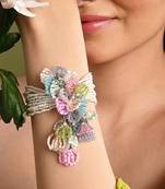 Multicolor floral white pearls pendant bracelet