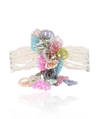 Multicolor floral white pearls pendant bracelet 3