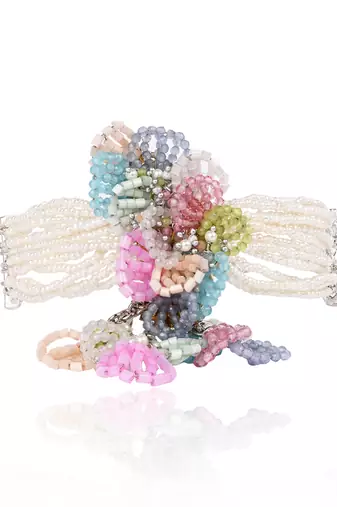 Multicolor floral white pearls pendant bracelet