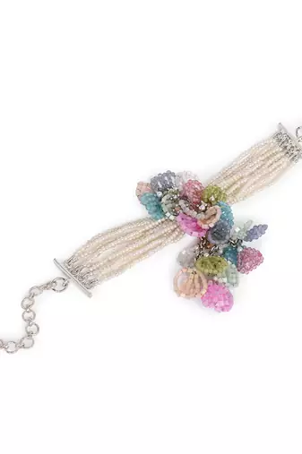 Multicolor floral white pearls pendant bracelet