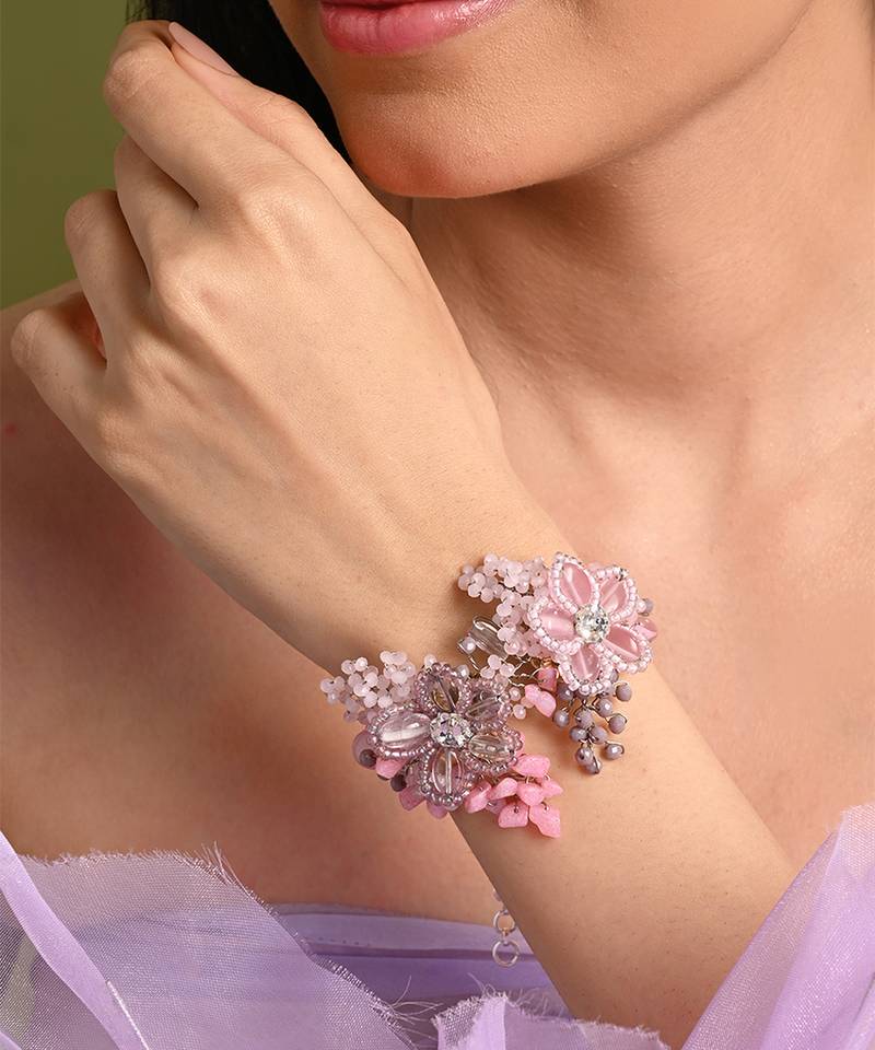 Lilac and pink flower bracelet