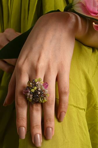 Multicolor stone adjustable ring