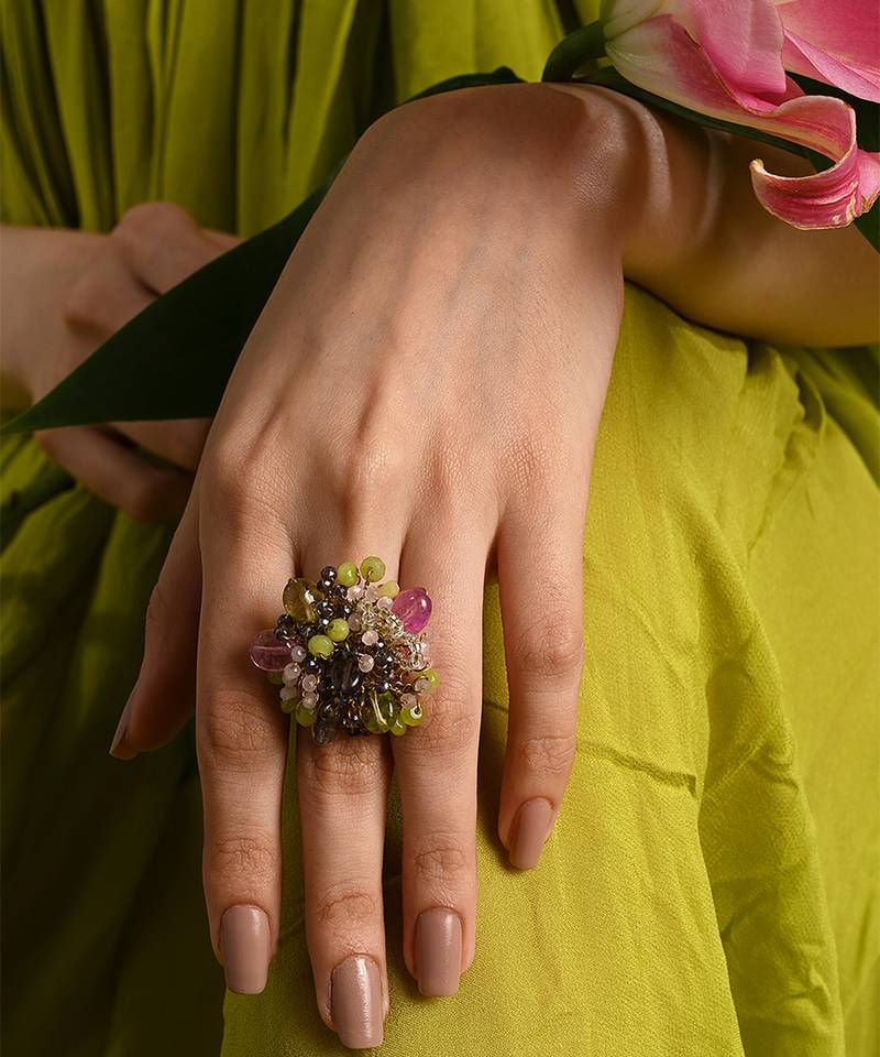 Multicolor stone adjustable ring