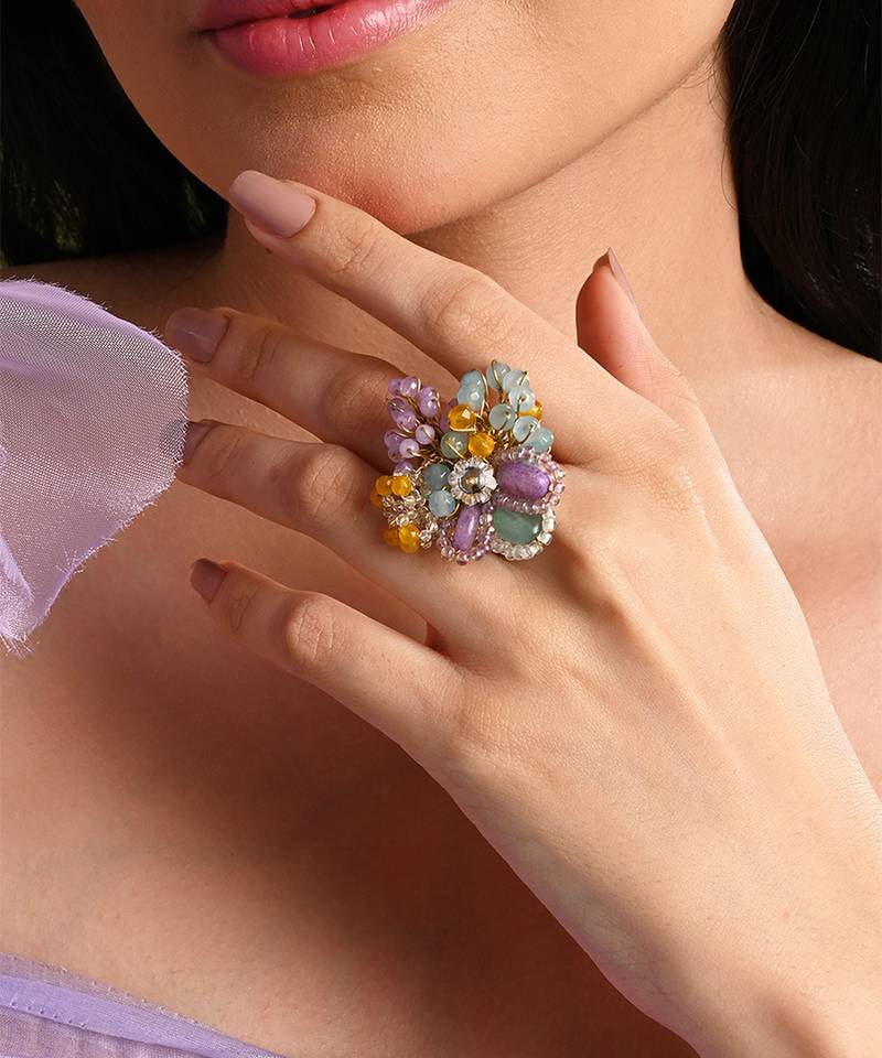 Multicolor lilac stone finger ring
