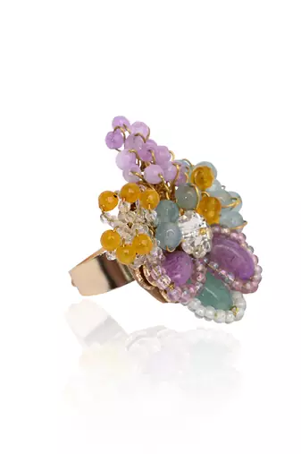 Multicolor lilac stone finger ring