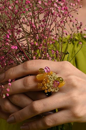 Multicolor stones adjustable ring