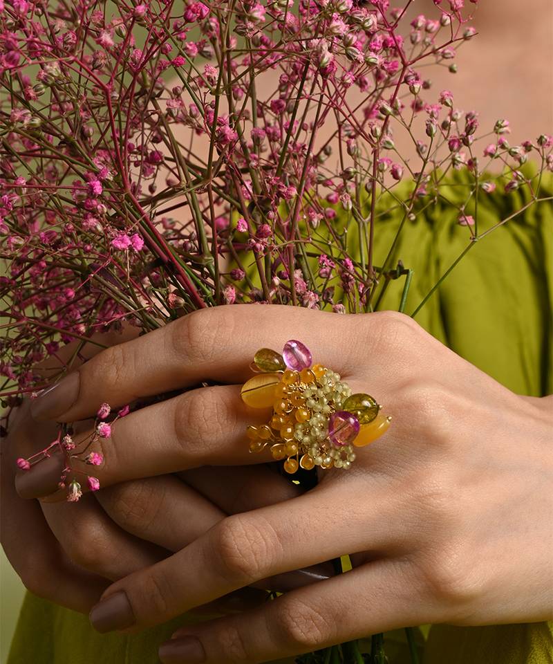 Multicolor stones adjustable ring