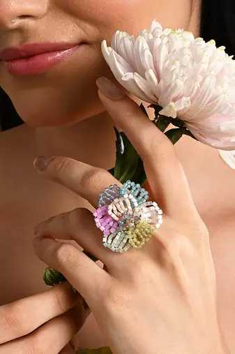 Multicolor floral crystal adjustable ring