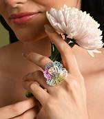 Multicolor floral crystal adjustable ring