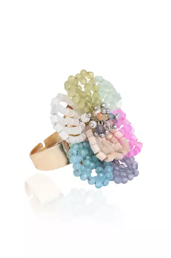 Multicolor floral crystal adjustable ring