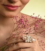White stones pearl drop adjustable finger ring
