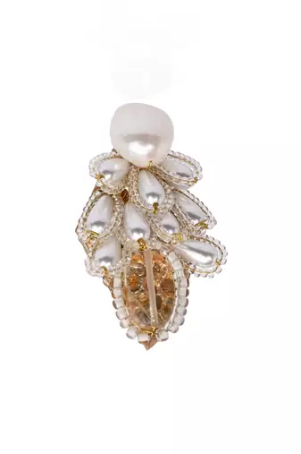 White stones pearl drop adjustable finger ring