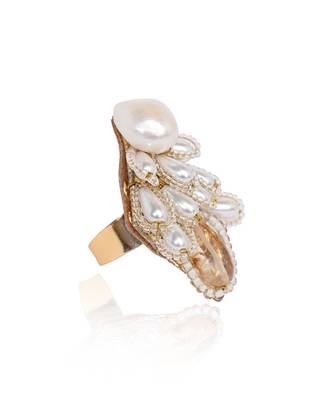 White stones pearl drop adjustable finger ring 4