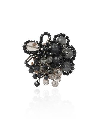 Jet black grey stone crytsal adjustable ring 3