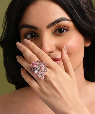 Pink lilac stones adjustable ring 2