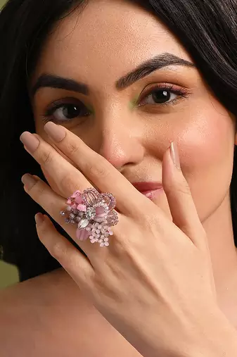 Pink lilac stones adjustable ring