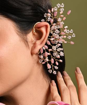 Baby pink stones gold plated earcuff 1