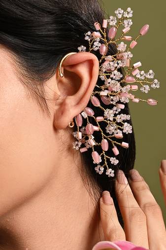 Baby pink stones gold plated earcuff