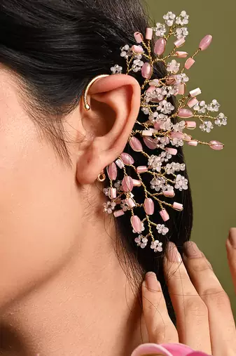 Baby pink stones gold plated earcuff