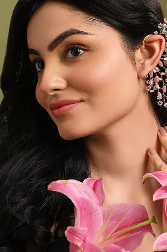 Baby pink stones gold plated earcuff