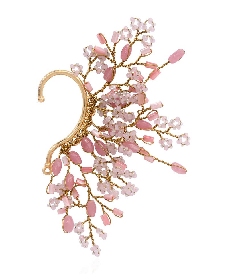 Baby pink stones gold plated earcuff