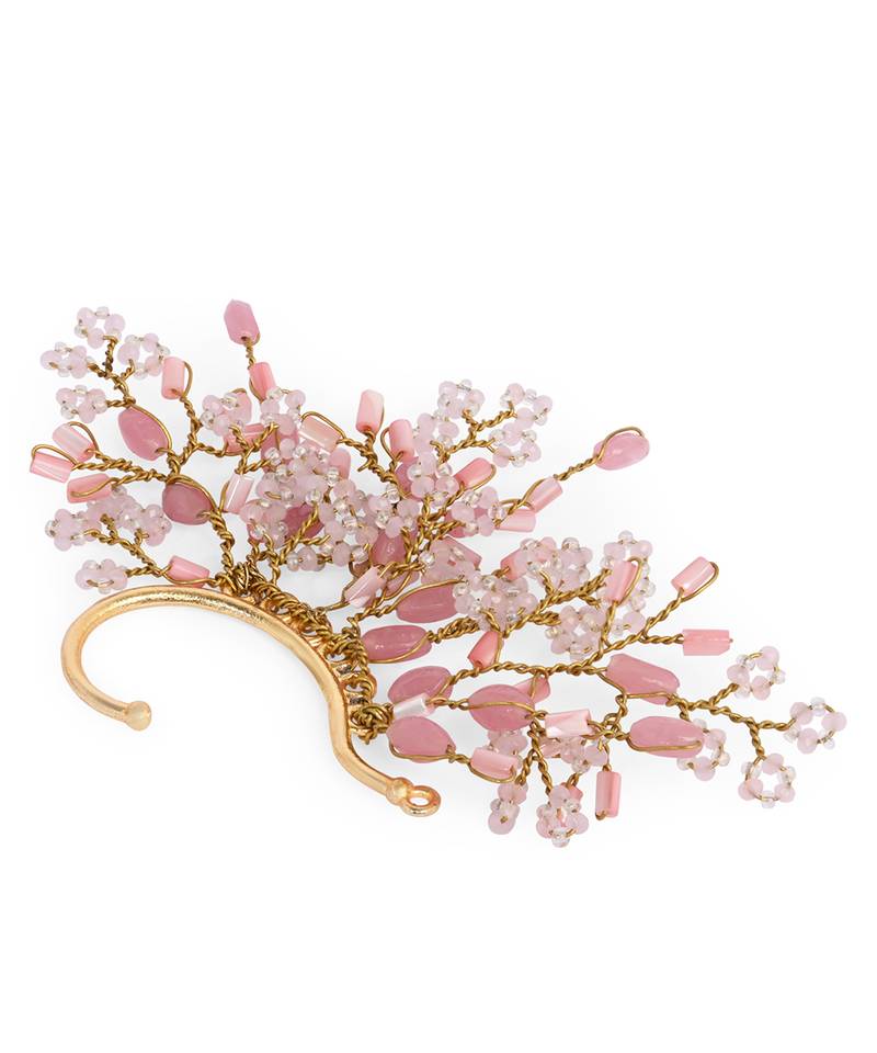 Baby pink stones gold plated earcuff