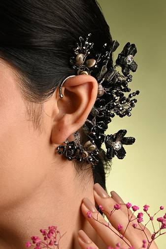Black grey stones party earcuff