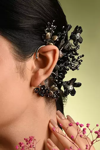 Black grey stones party earcuff