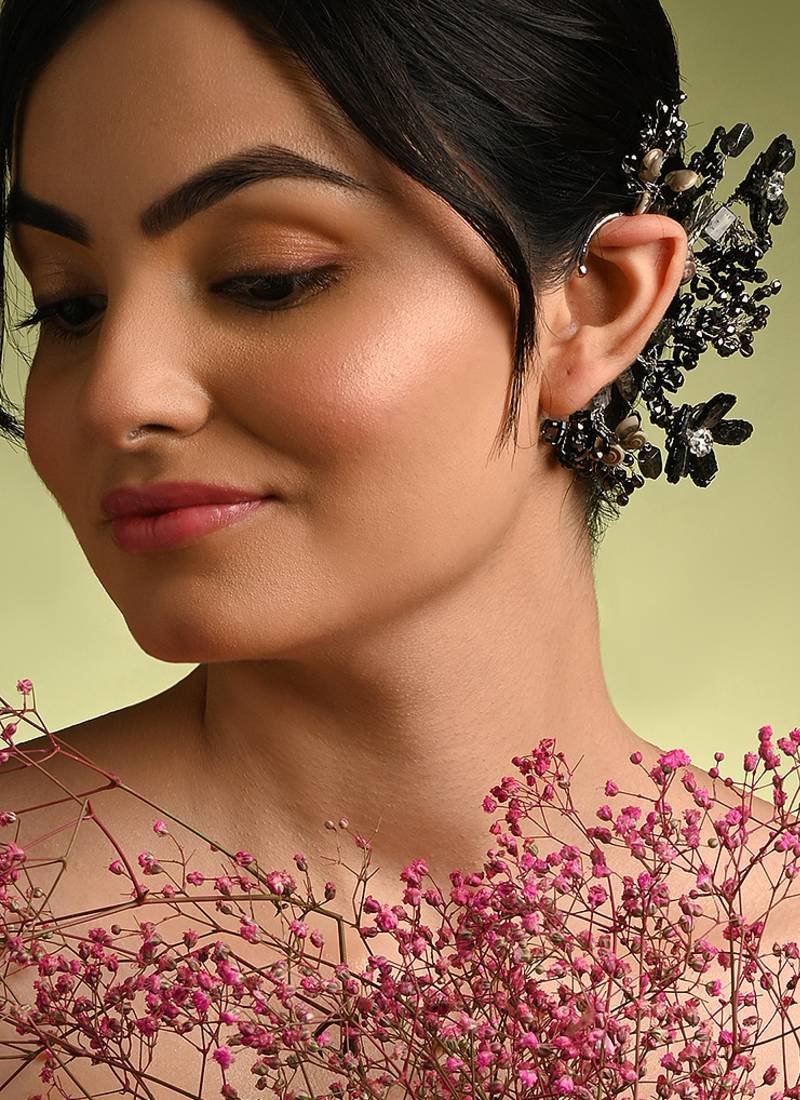 Black grey stones party earcuff
